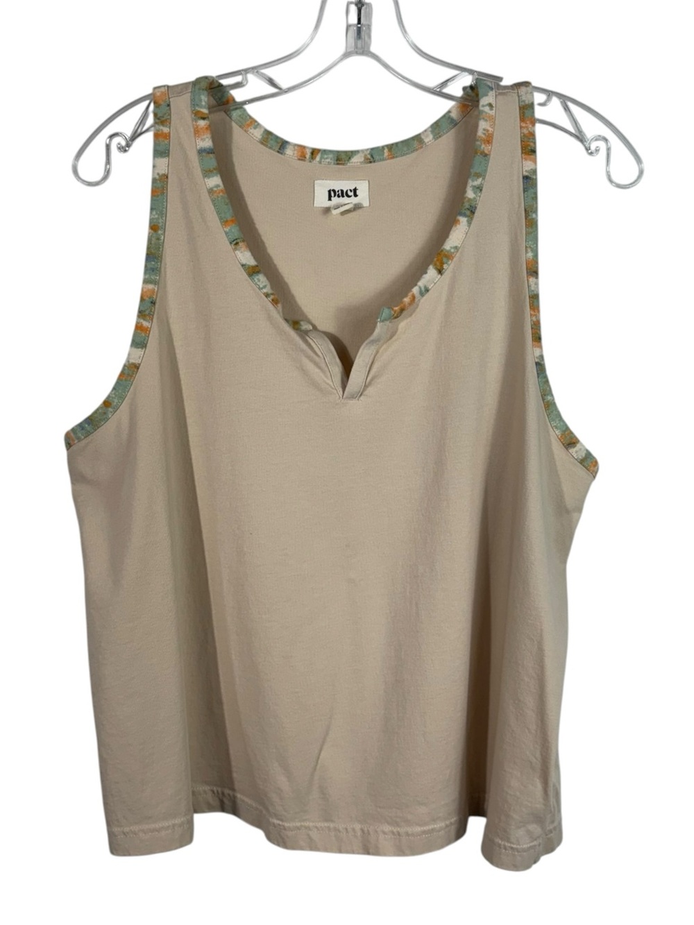 Pact 100% Organic Cotton Colorful Trim Boxy Fit Casual Tank Top Sustainable L